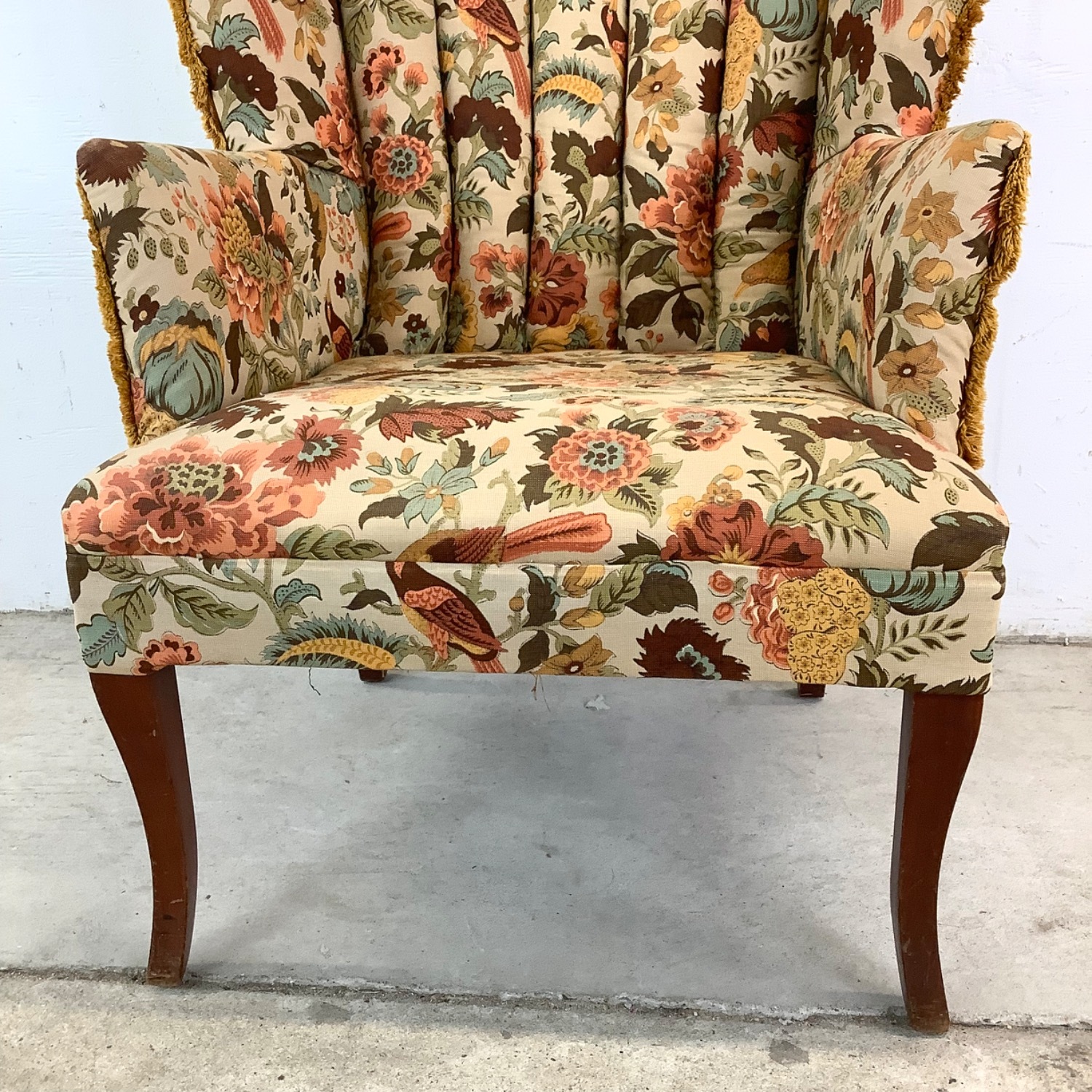 Vintage Floral Print Channel Back Armchair - image-31