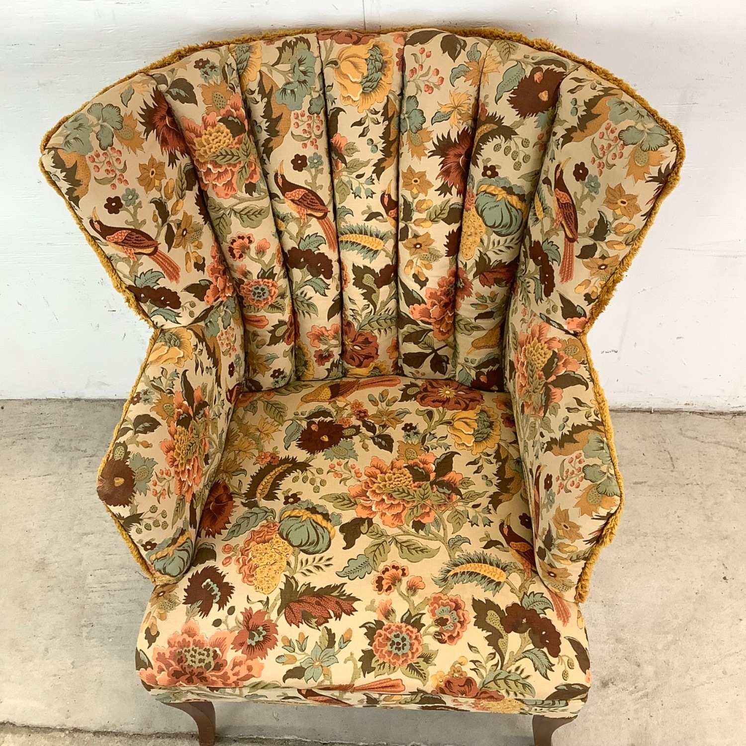 Vintage Floral Print Channel Back Armchair - AptDeco