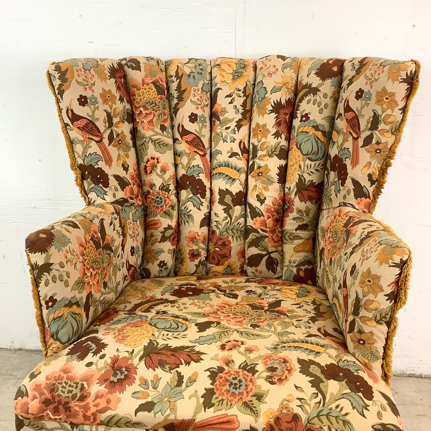 Vintage Floral Print Channel Back Armchair - image-14