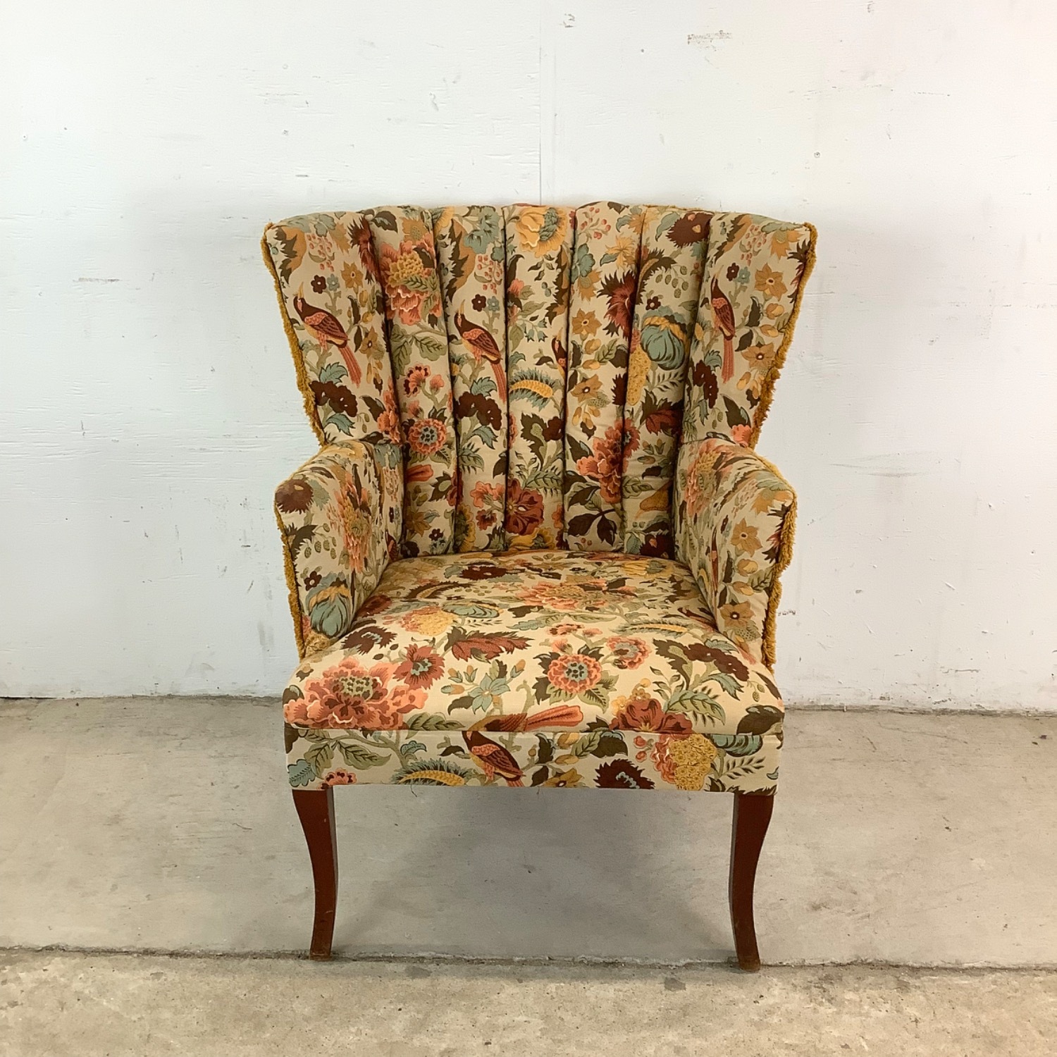 Vintage Floral Print Channel Back Armchair - image-29