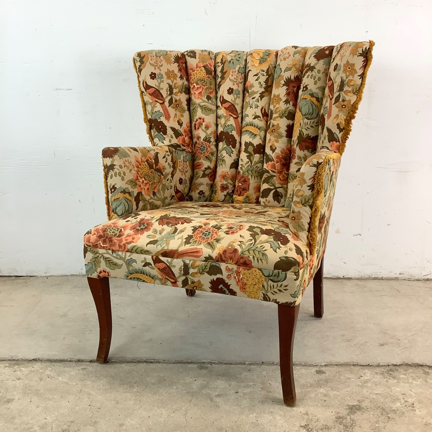 Vintage Floral Print Channel Back Armchair - image-18