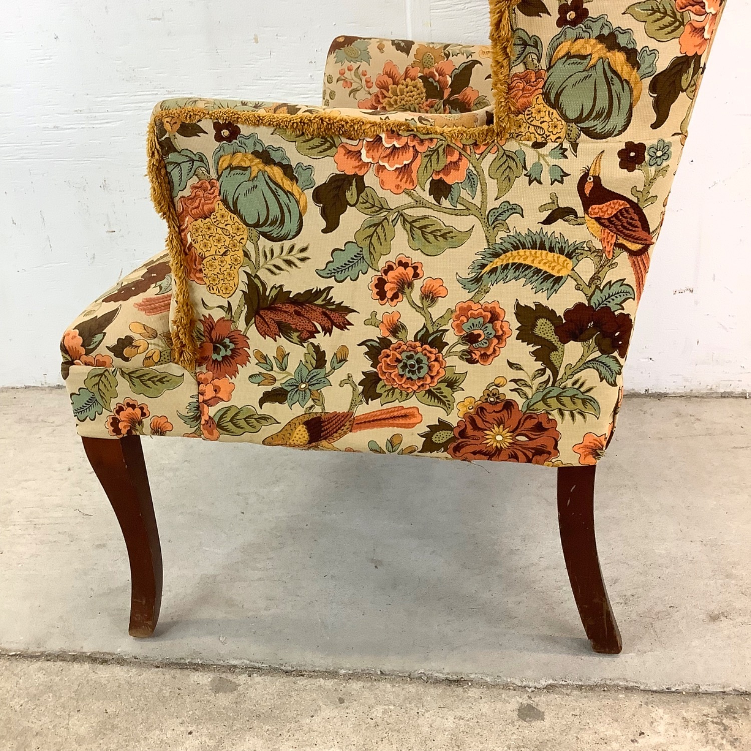 Vintage Floral Print Channel Back Armchair - image-21
