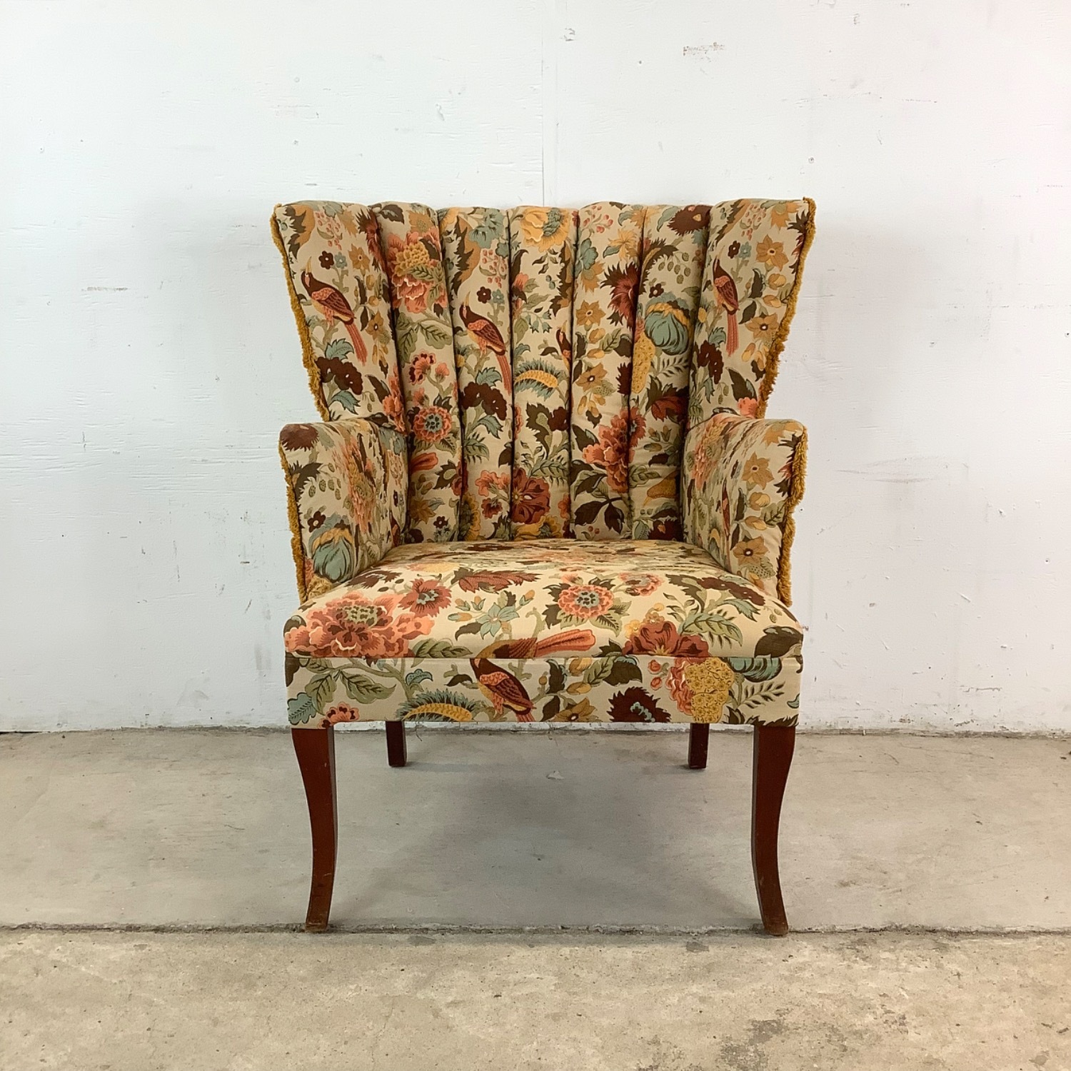 Vintage Floral Print Channel Back Armchair - image-3