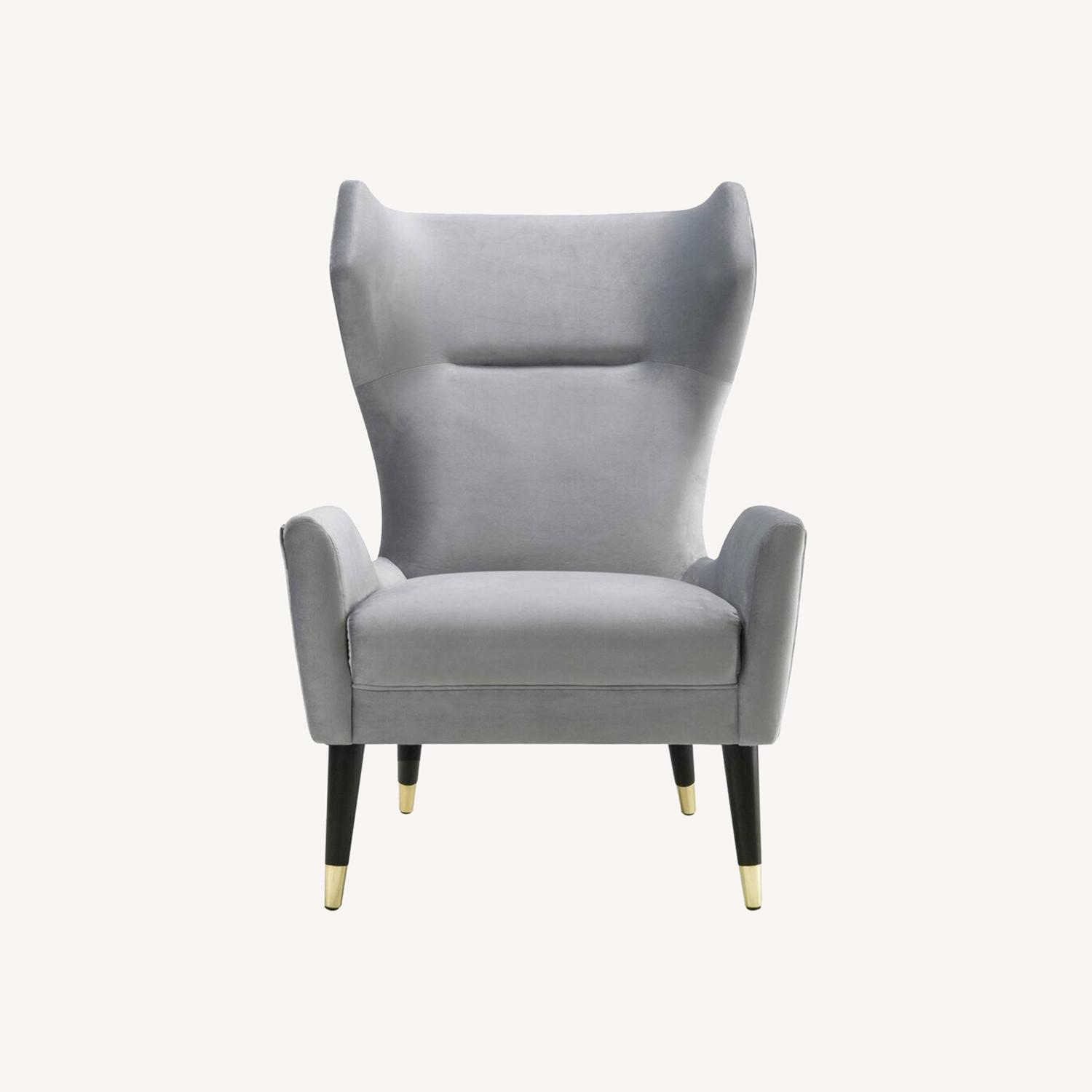 Logan Grey Velvet Winged Chair - image-0
