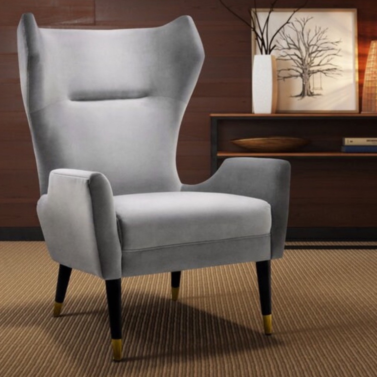 Logan Grey Velvet Winged Chair - image-5