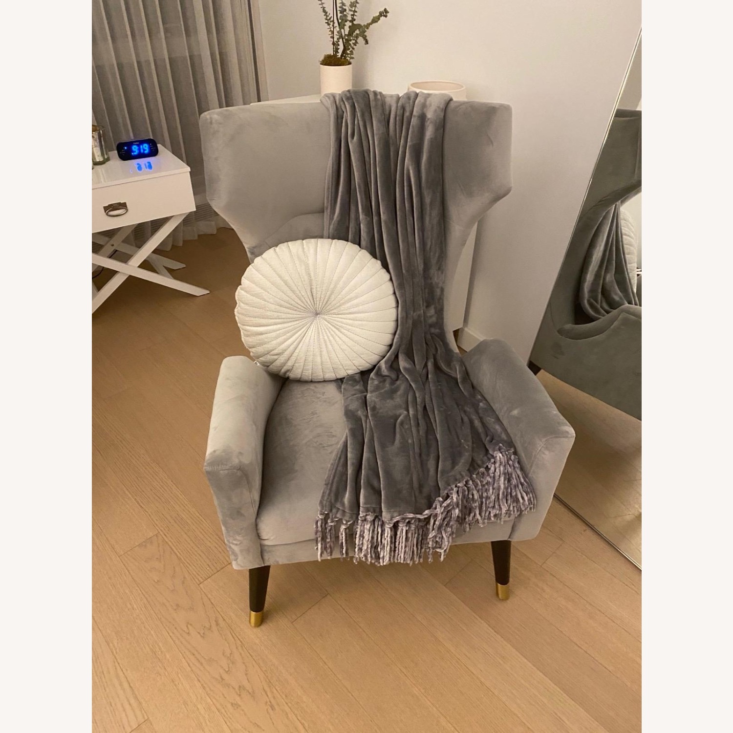 Logan Grey Velvet Winged Chair - image-3