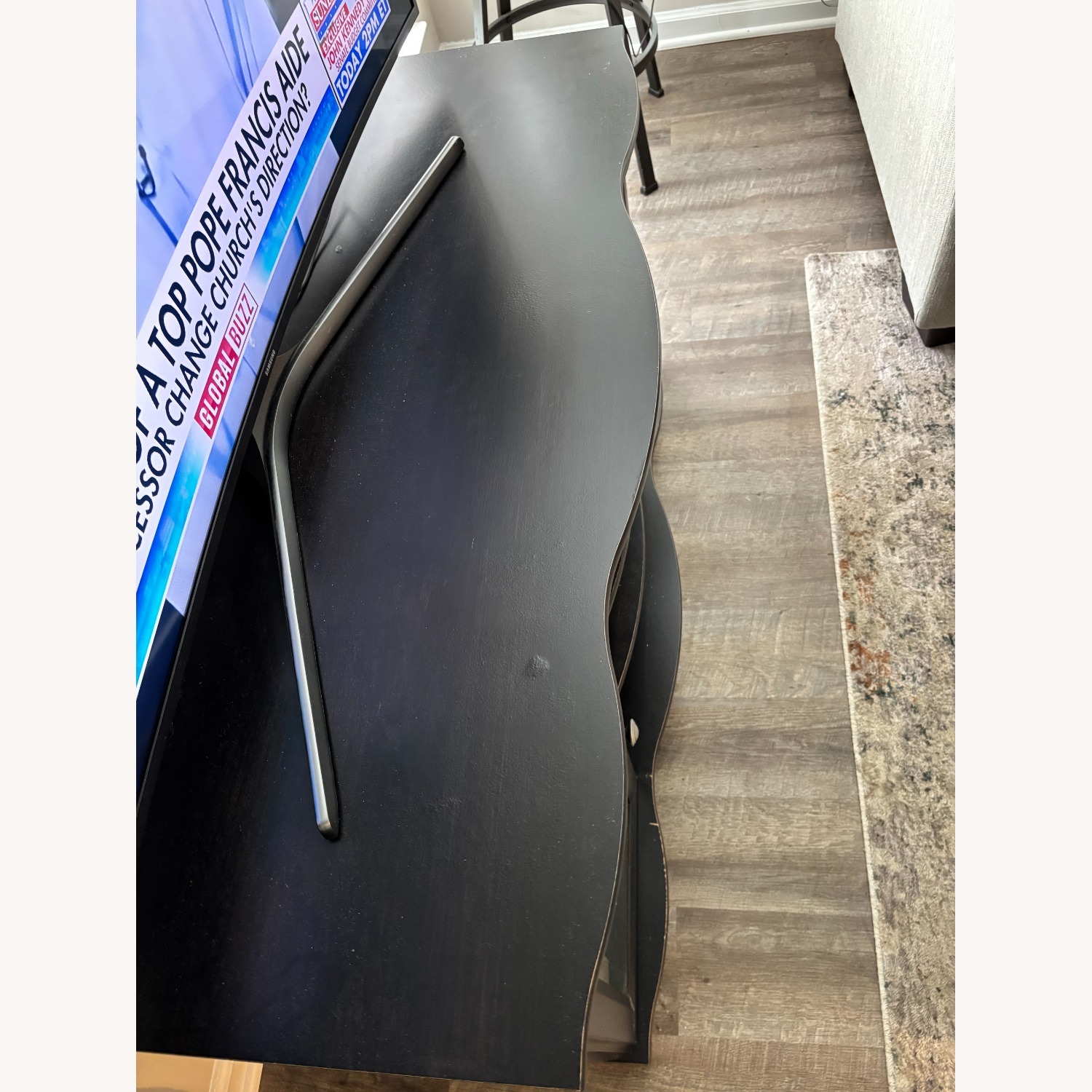 Raymour & Flanigan Black Wood TV Console with Glass Doors - image-3