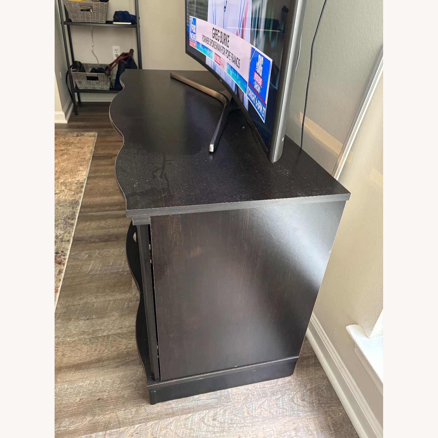 Raymour & Flanigan Black Wood TV Console with Glass Doors - image-4