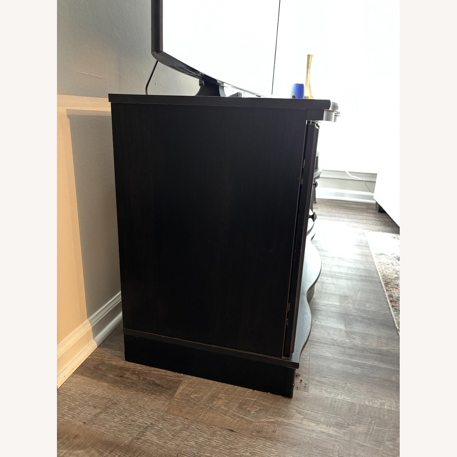 Raymour & Flanigan Black Wood TV Console with Glass Doors - image-2