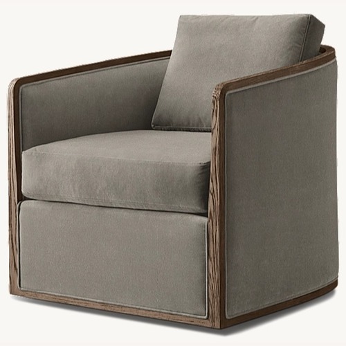 Used Restoration Hardware Dixon Swivel Chair Brown Oak & Fog Velvet for sale on AptDeco