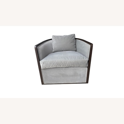 Used Restoration Hardware Dixon Swivel Chair Brown Oak & Fog Velvet for sale on AptDeco