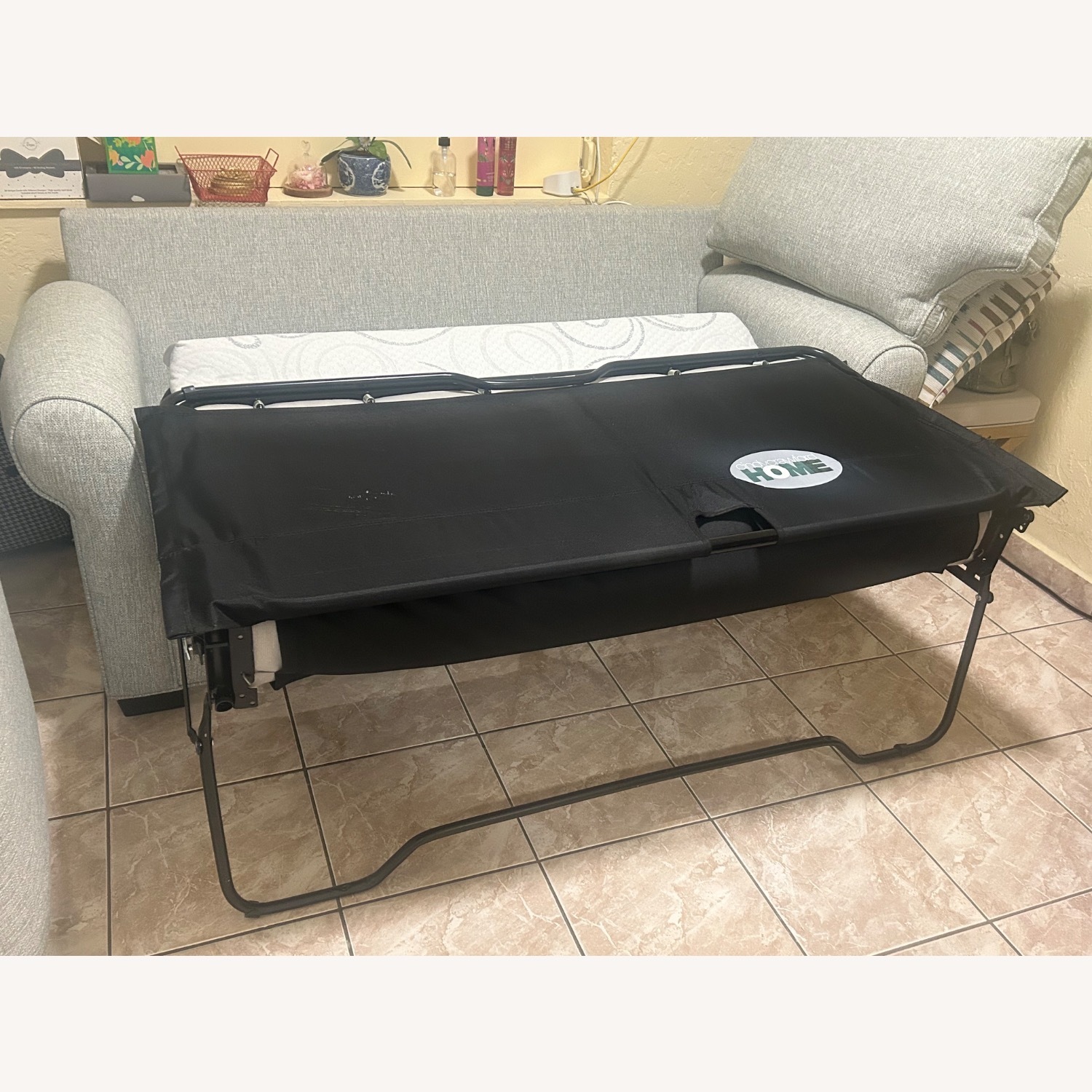 Rooms To Go Light Green/Gray Loveseat sleeper sofa - image-4