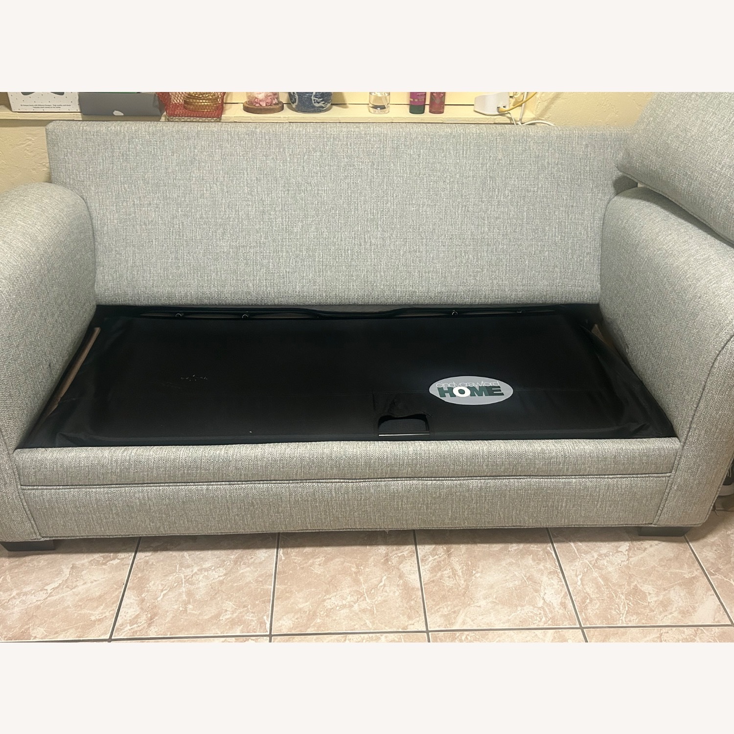 Rooms To Go Light Green/Gray Loveseat sleeper sofa - image-5