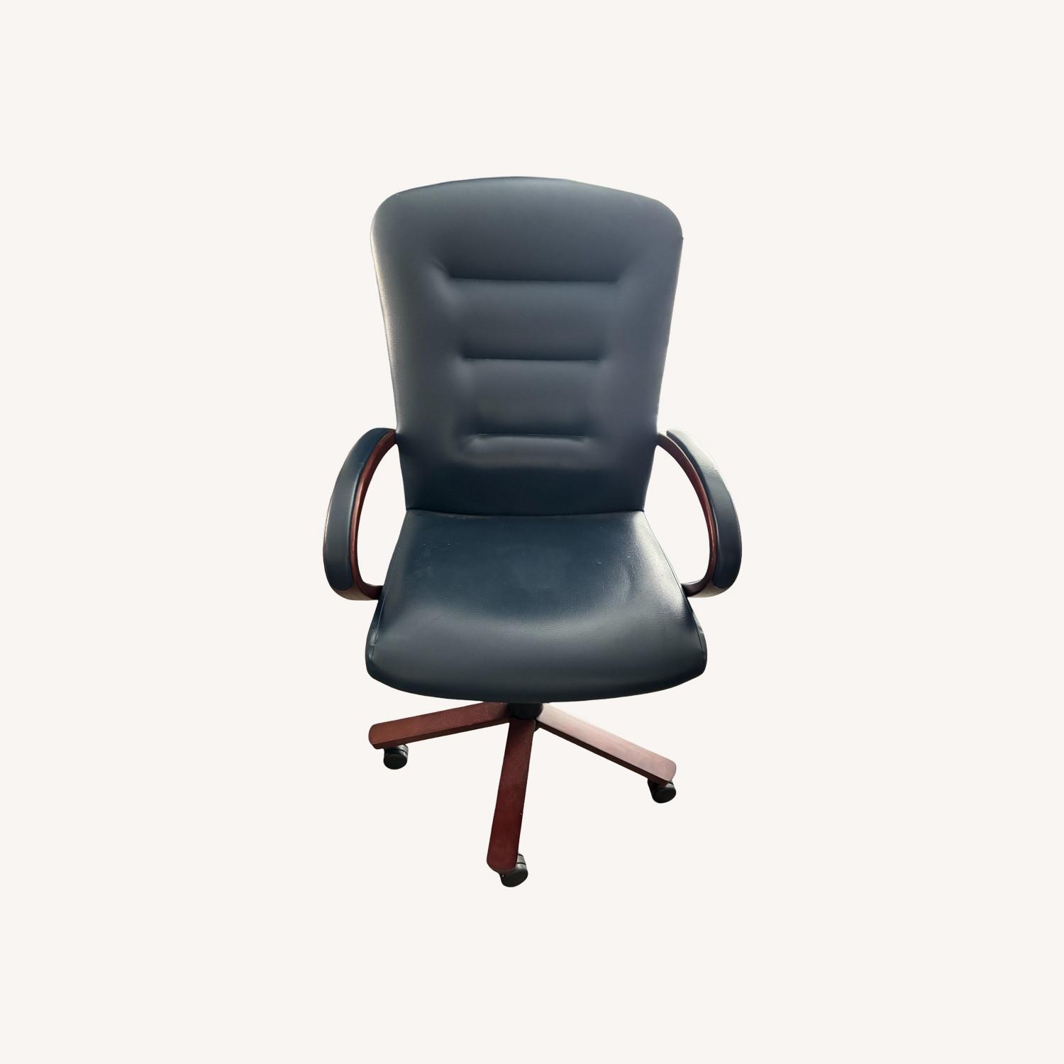 Dark Navy Leather Office Chair - image-0