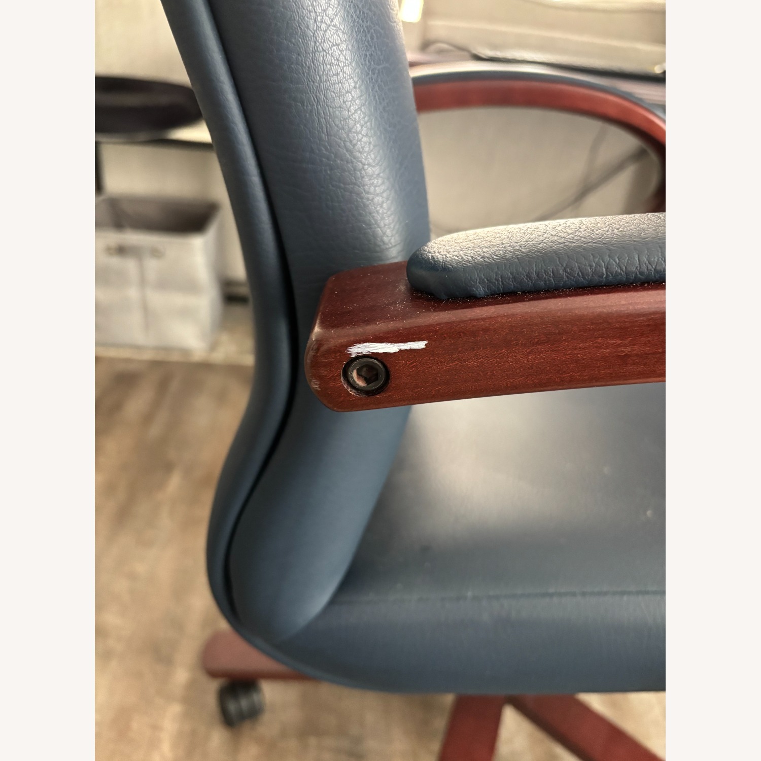 Dark Navy Leather Office Chair - image-4