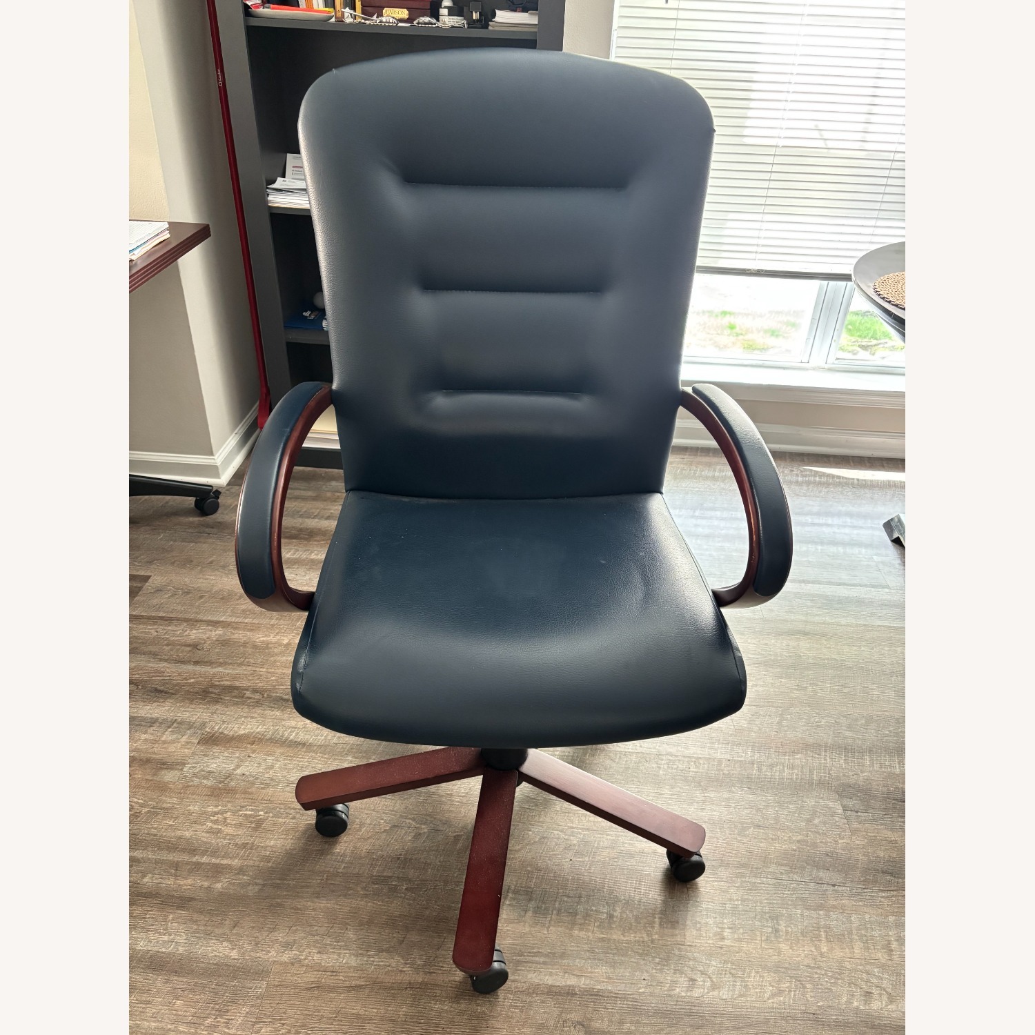 Dark Navy Leather Office Chair - image-1