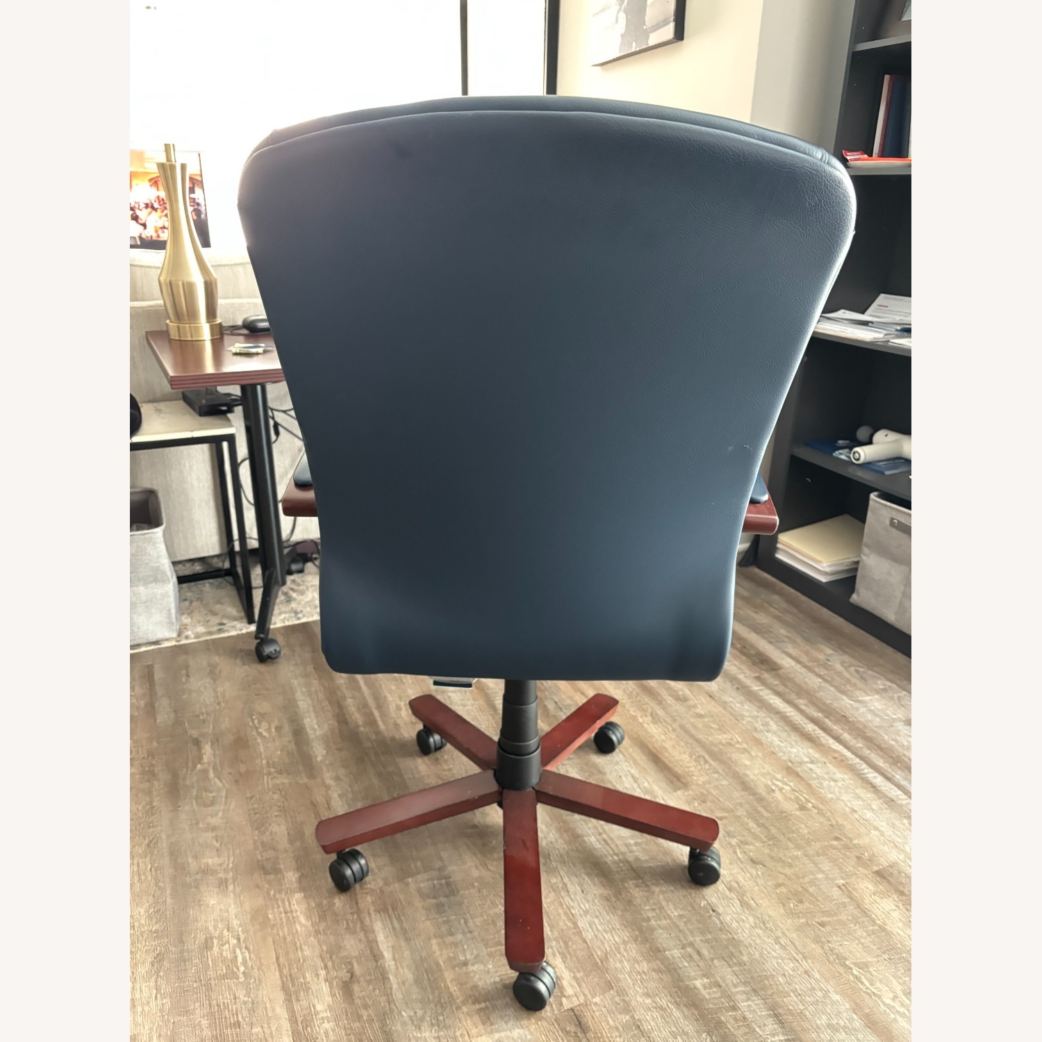 Dark Navy Leather Office Chair - image-3