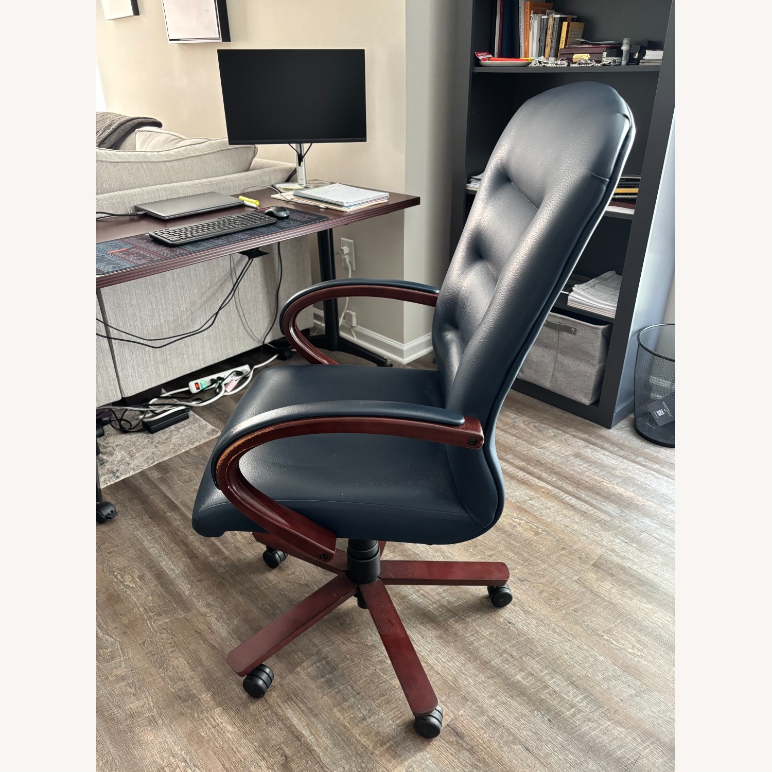 Dark Navy Leather Office Chair - image-2