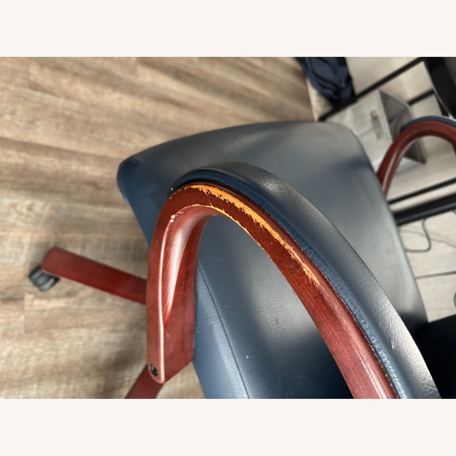 Dark Navy Leather Office Chair - image-8