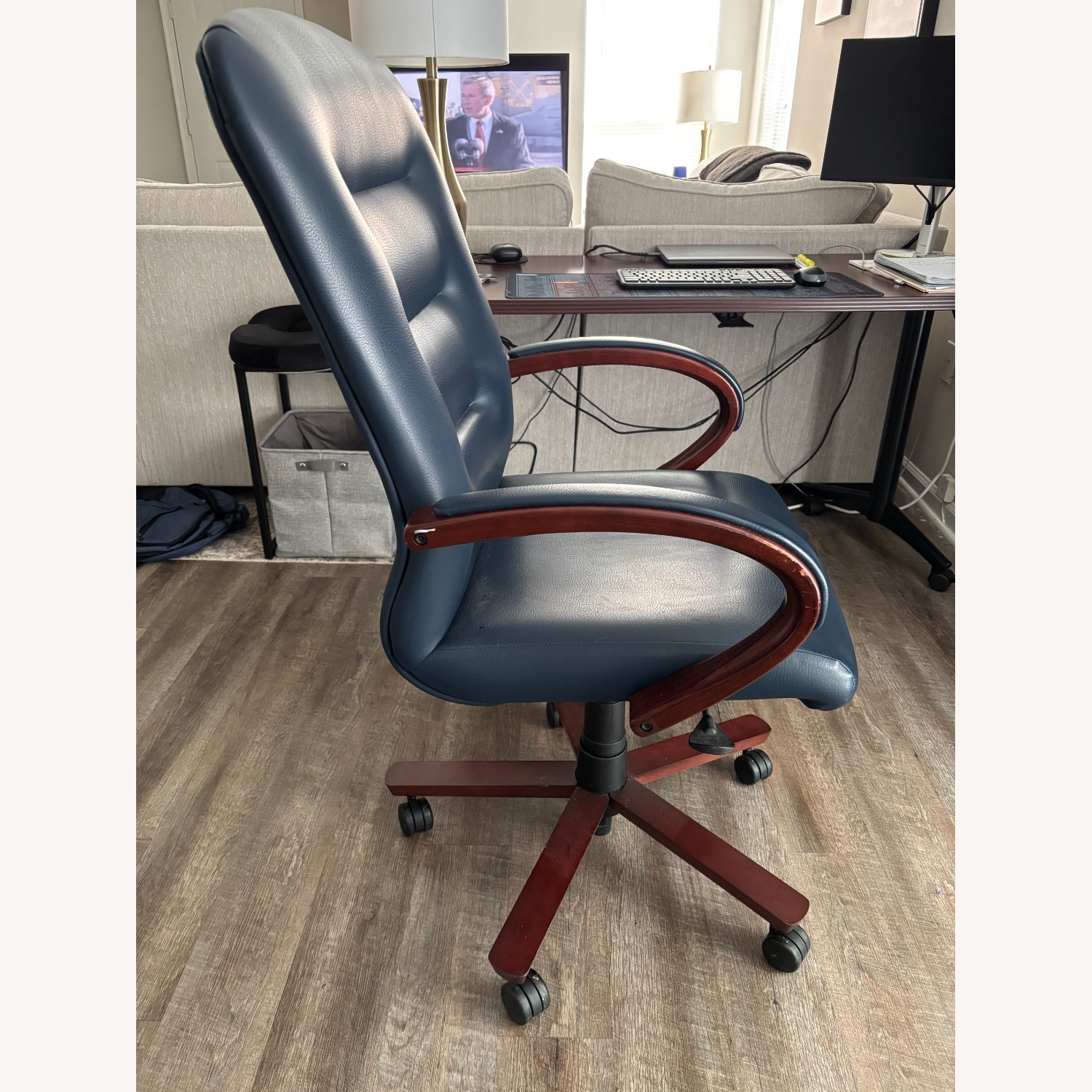 Dark Navy Leather Office Chair - image-12