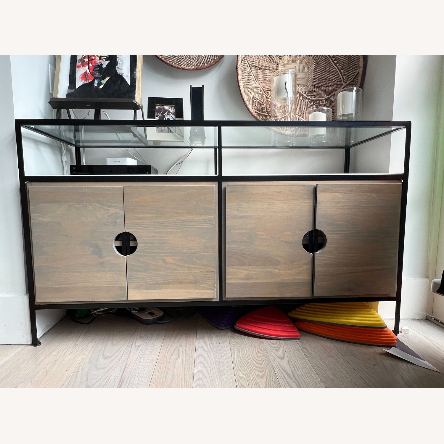 Modern Iron and Wood Media Console/Credenza - image-1