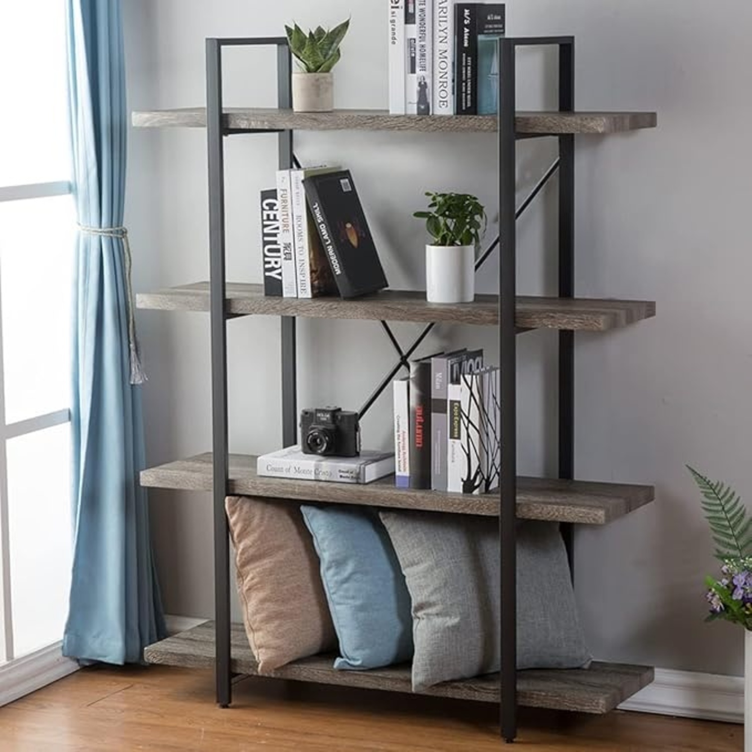 HSH 4-Shelf Vintage Industrial Bookshelf - image-5