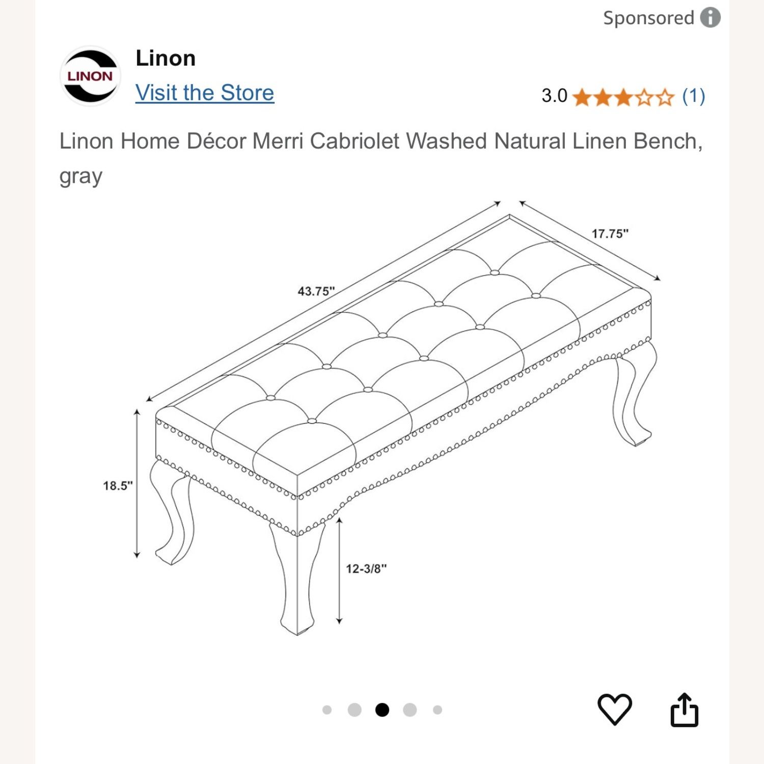 Linon Home Décor Merri Cabriolet Bench - image-2