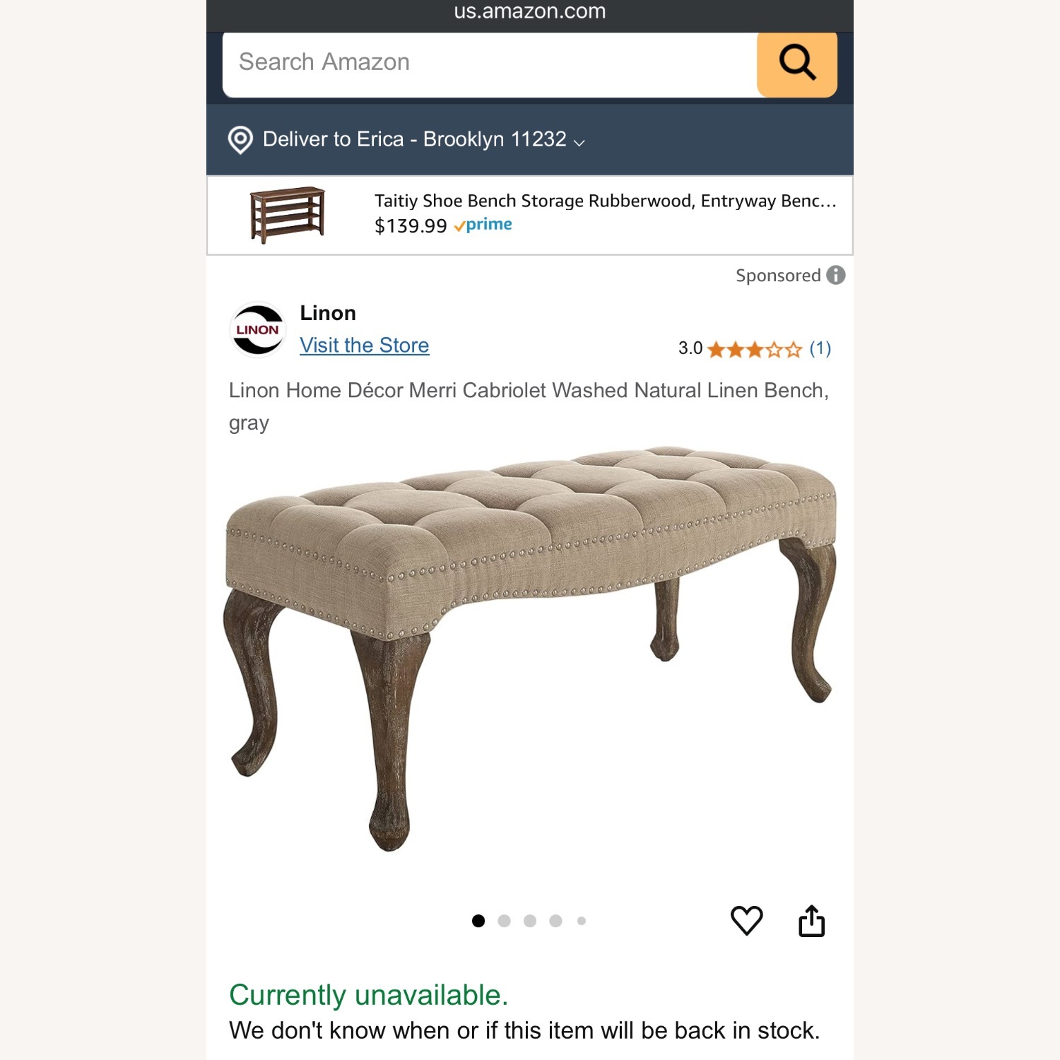 Linon Home Décor Merri Cabriolet Bench - image-1