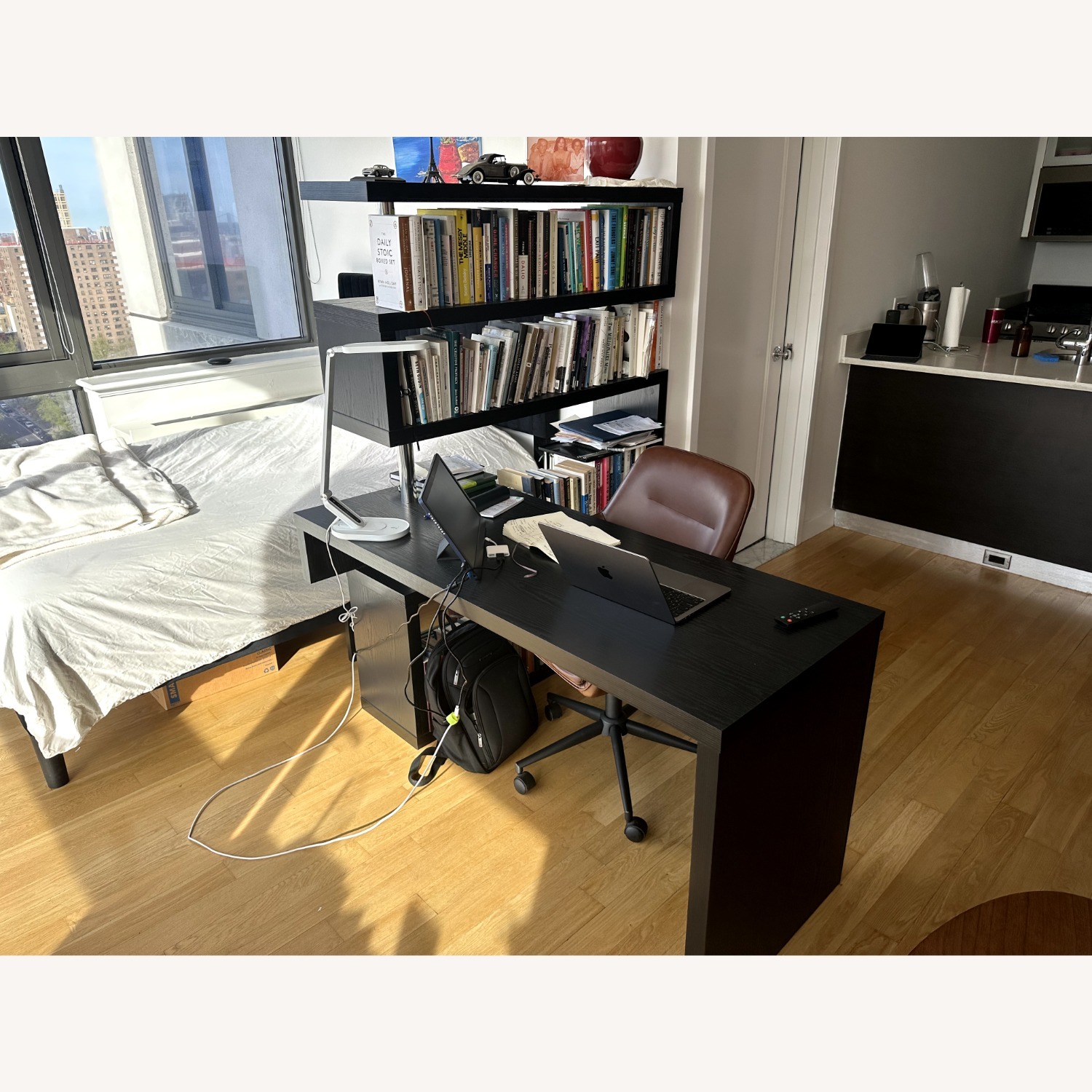 Wayfair Yerby Writing Desk / Sliding Desk + Bookshelf Modern - image-3