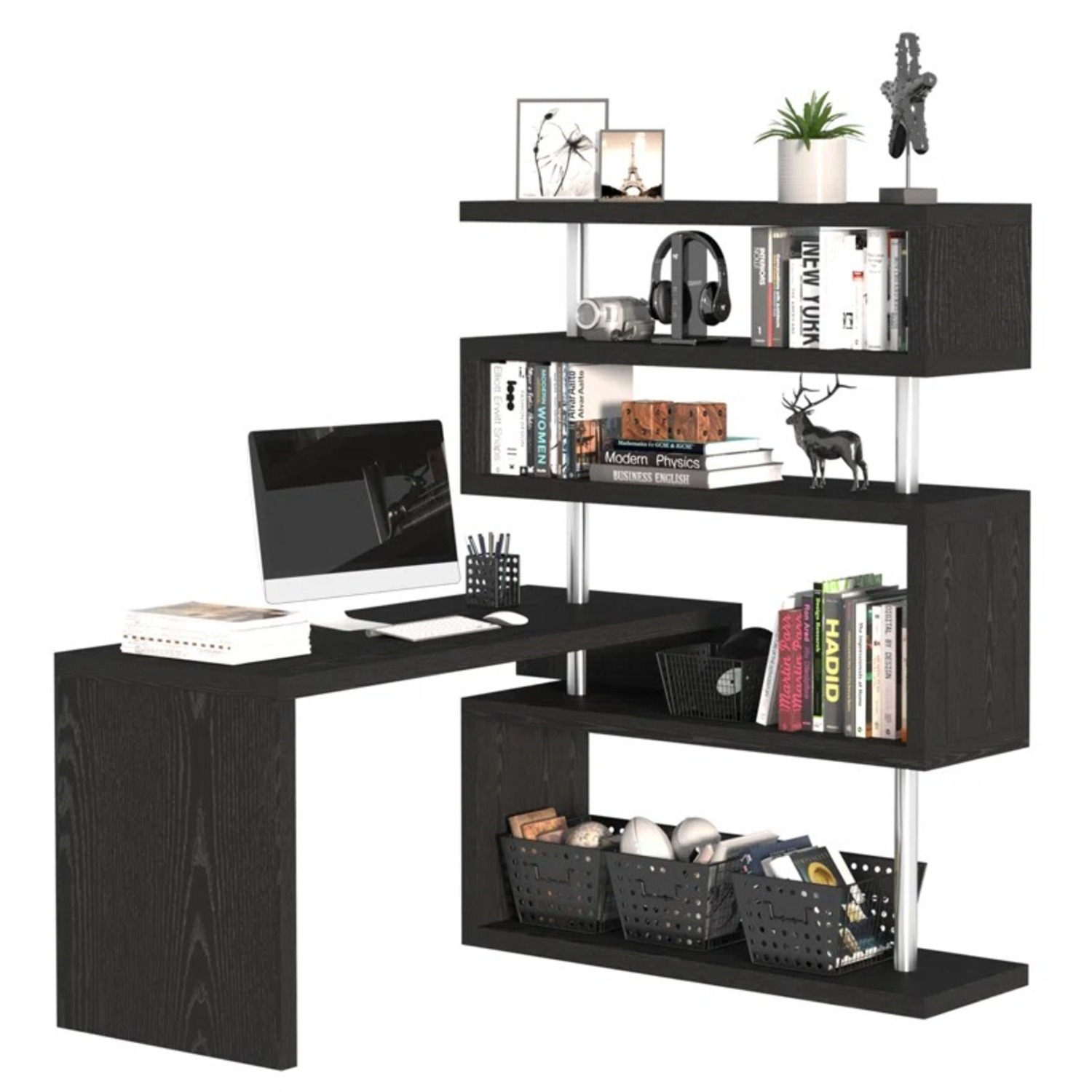 Wayfair Yerby Writing Desk / Sliding Desk + Bookshelf Modern - image-5