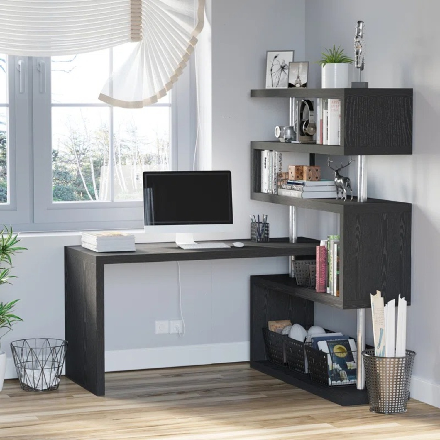 Wayfair Yerby Writing Desk / Sliding Desk + Bookshelf Modern - image-4