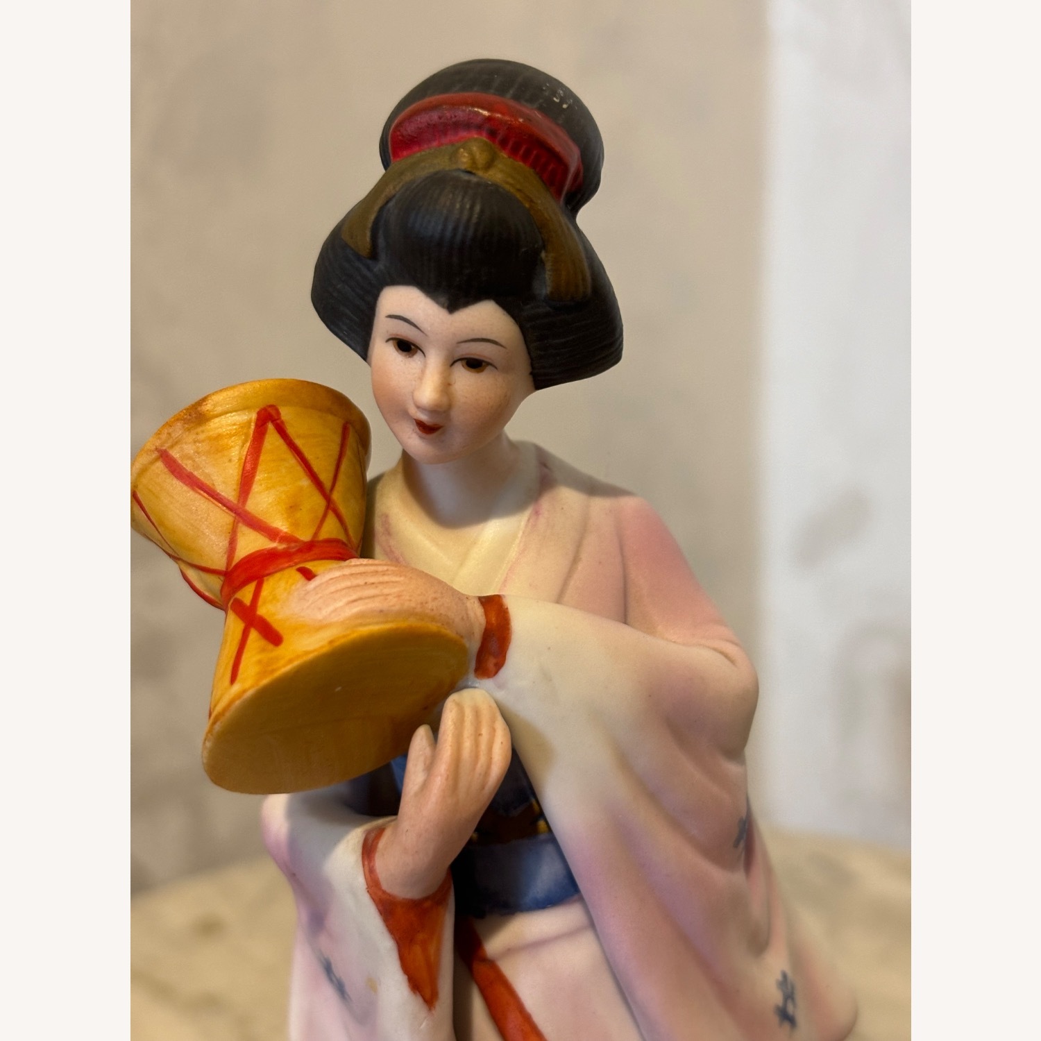 Vintage Japanese Porcelain Geisha Figurine W Drum - image-2