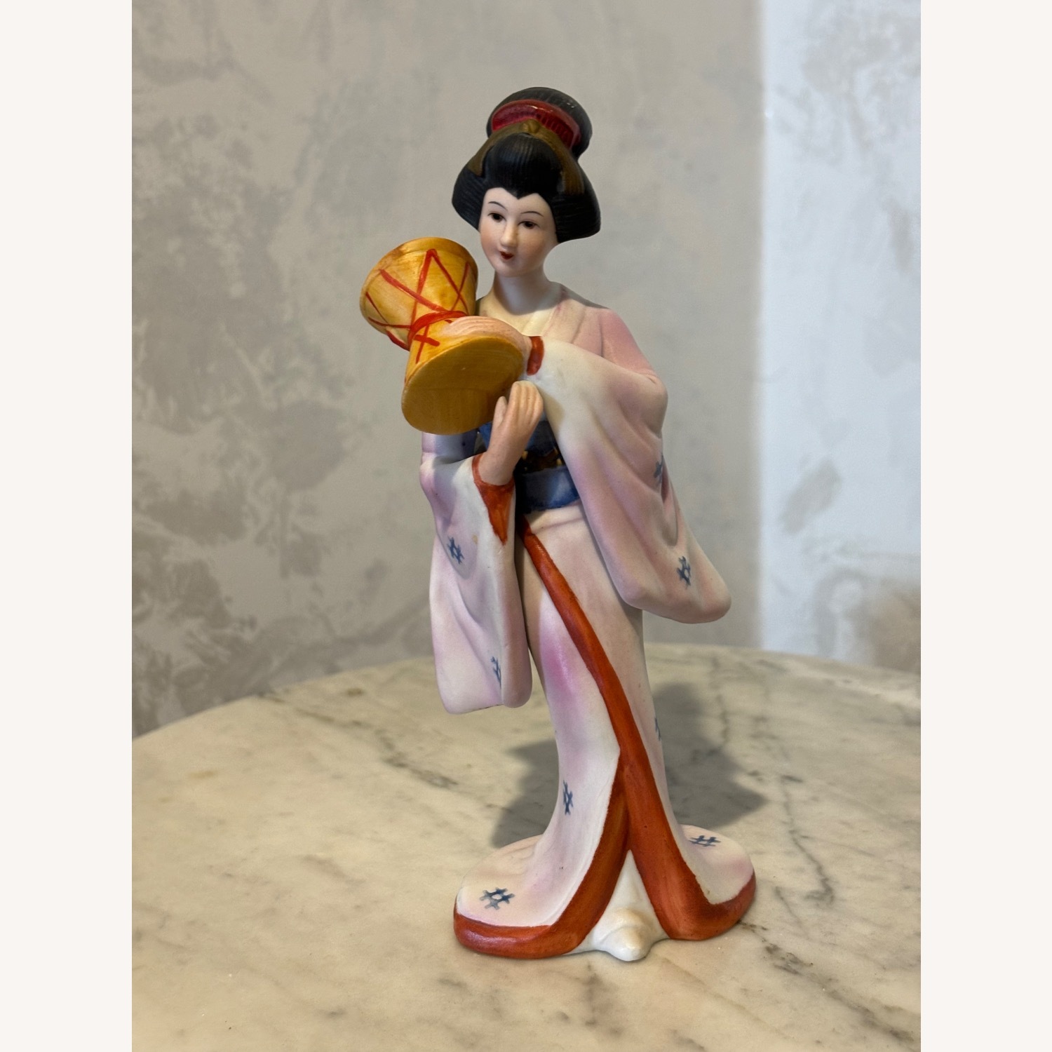 Vintage Japanese Porcelain Geisha Figurine W Drum - image-1