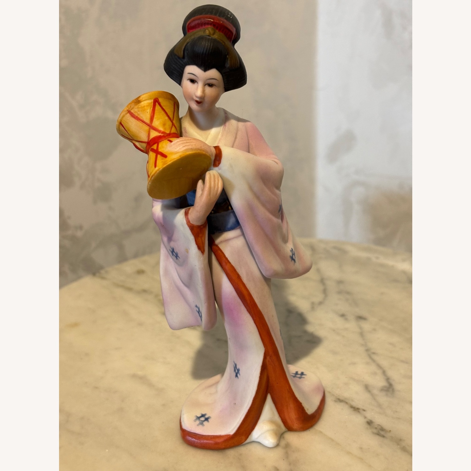 Vintage Japanese Porcelain Geisha Figurine W Drum - image-10