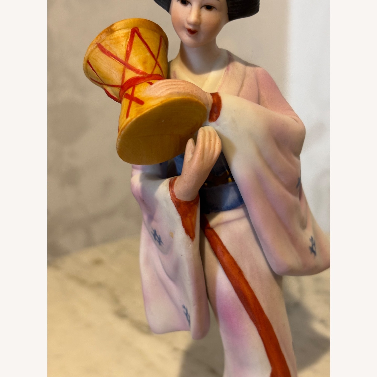 Vintage Japanese Porcelain Geisha Figurine W Drum - image-3