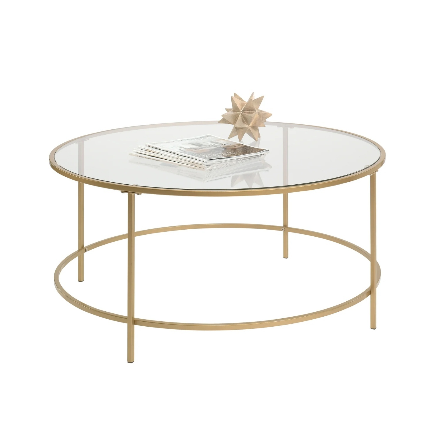 Glass Top Coffee Table With Gold Rim - image-7