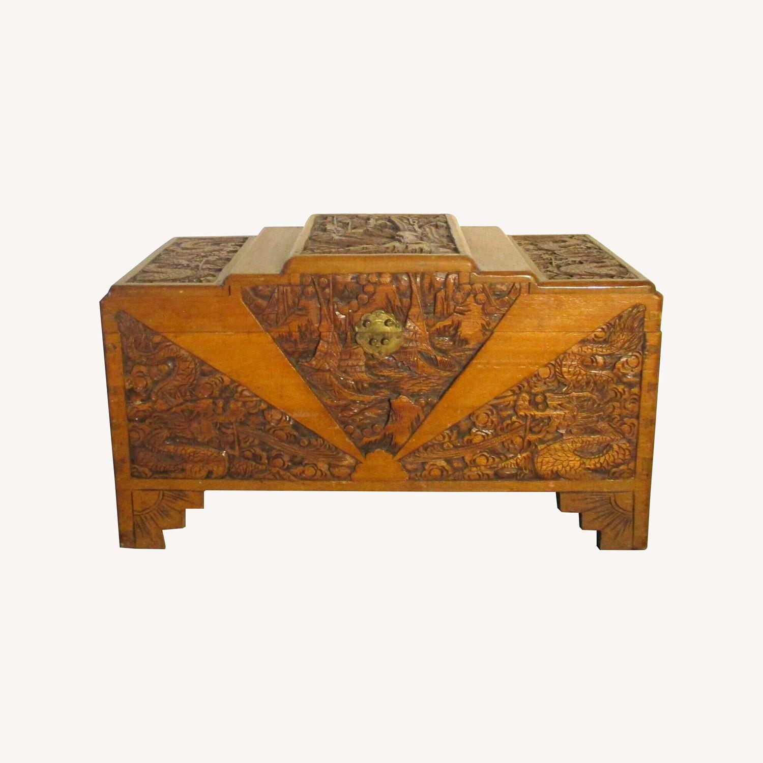 Antique Oriental Hand Carved Dragon Camphor Box - image-0