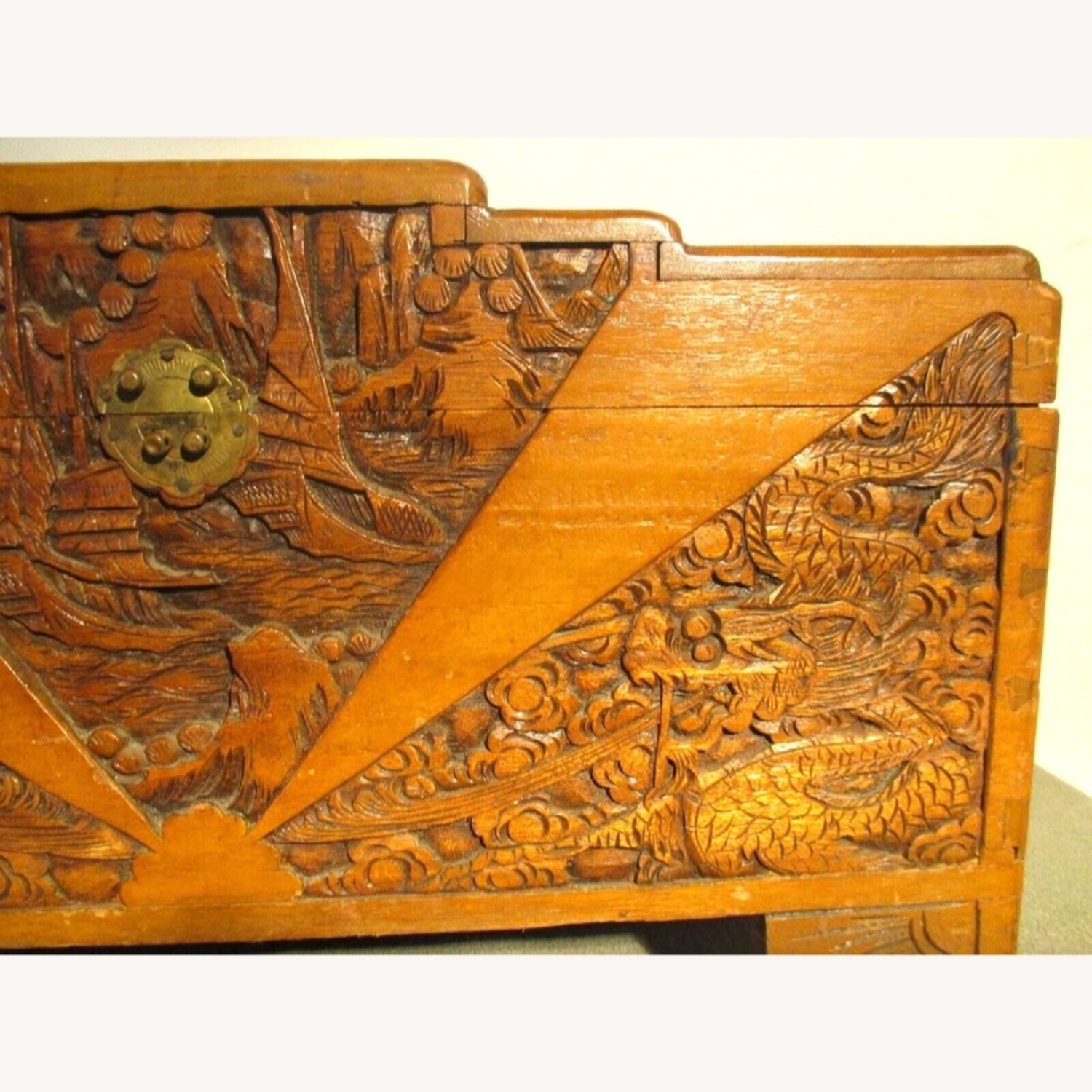 Antique Oriental Hand Carved Dragon Camphor Box - image-5