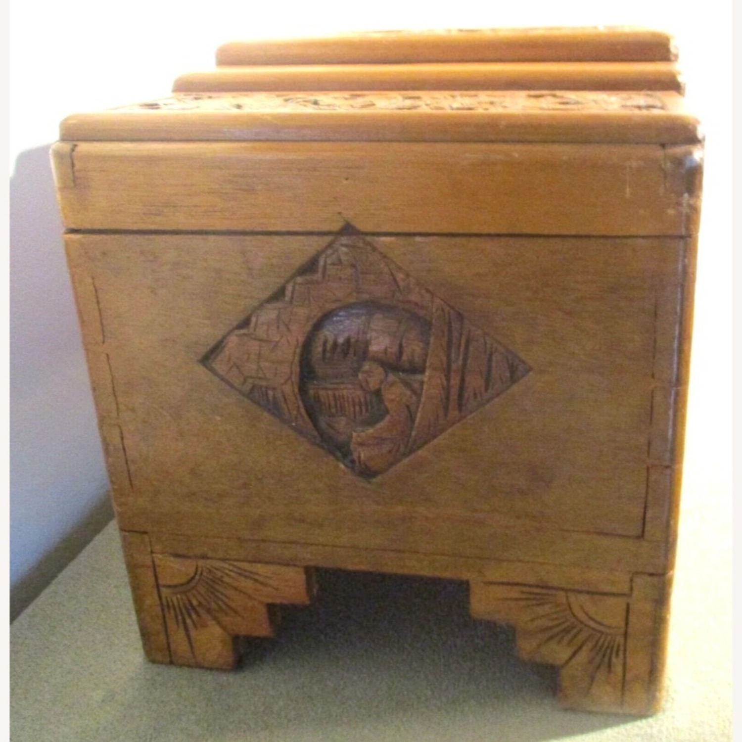 Antique Oriental Hand Carved Dragon Camphor Box - image-8