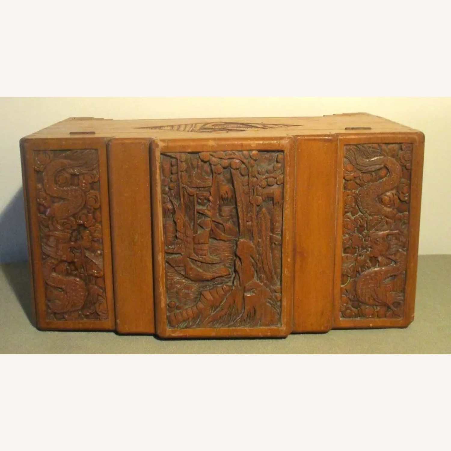Antique Oriental Hand Carved Dragon Camphor Box - image-11