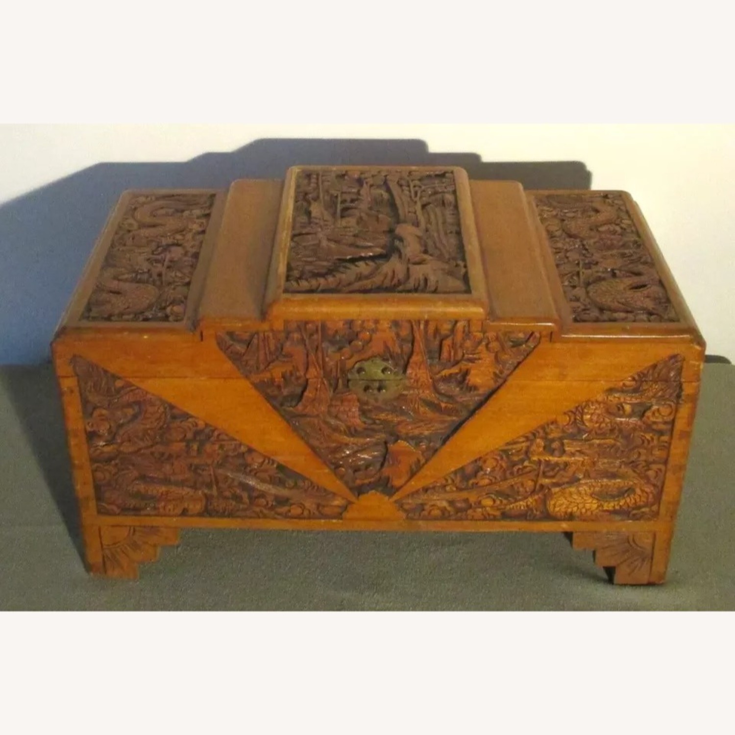 Antique Oriental Hand Carved Dragon Camphor Box - image-2