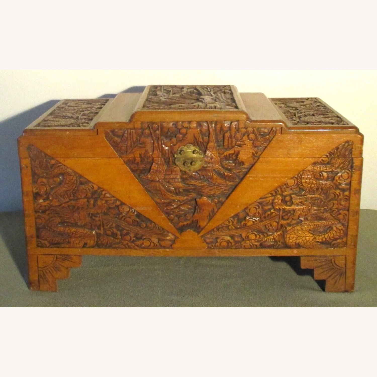 Antique Oriental Hand Carved Dragon Camphor Box - image-1
