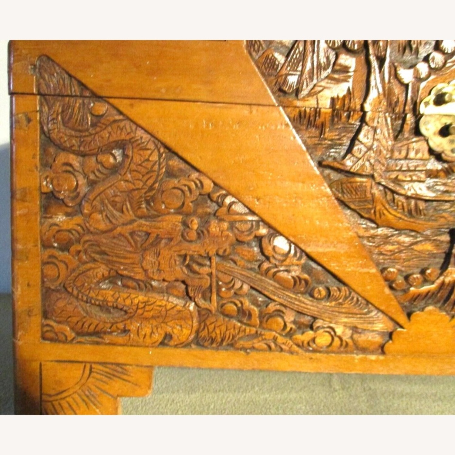 Antique Oriental Hand Carved Dragon Camphor Box - image-4