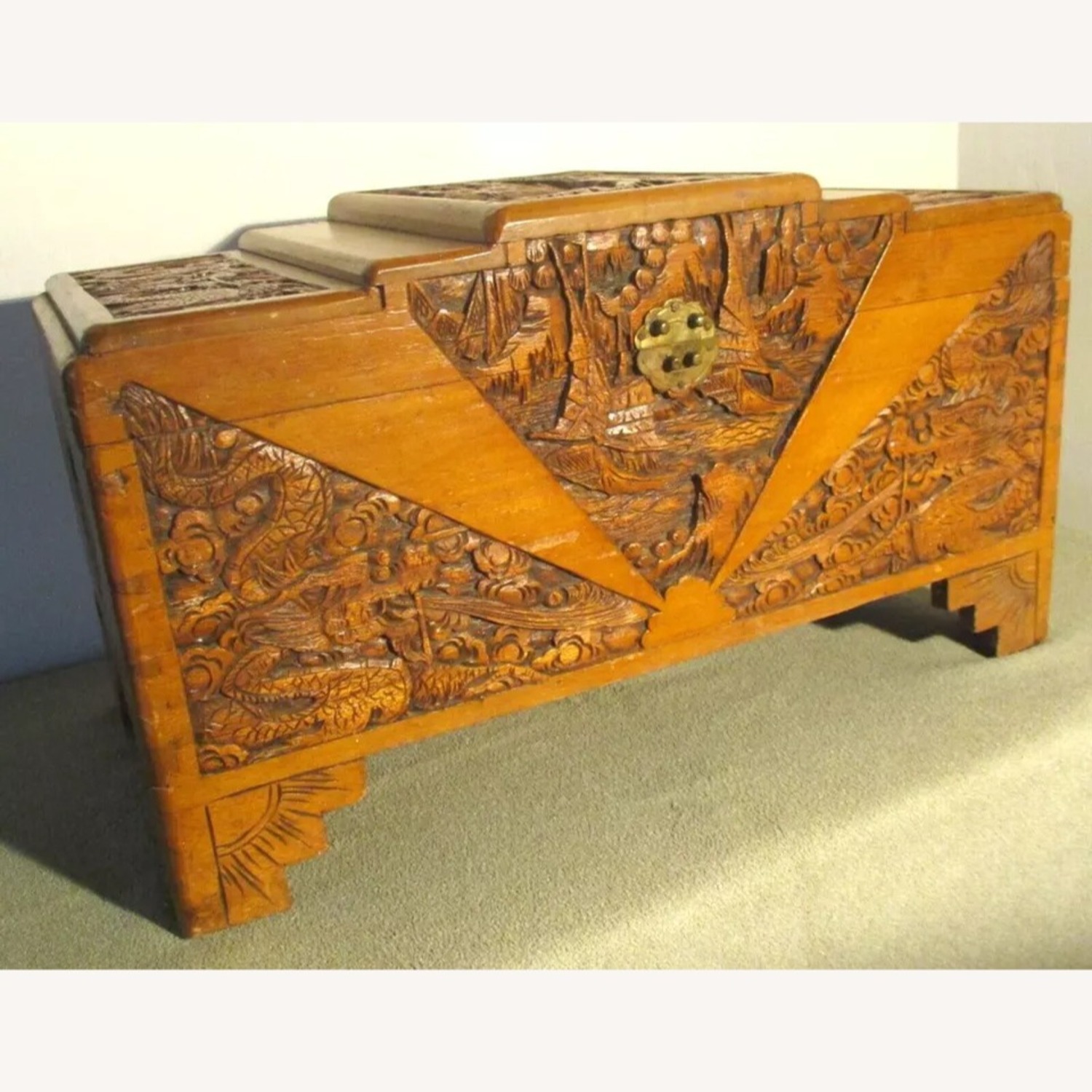 Antique Oriental Hand Carved Dragon Camphor Box - image-3