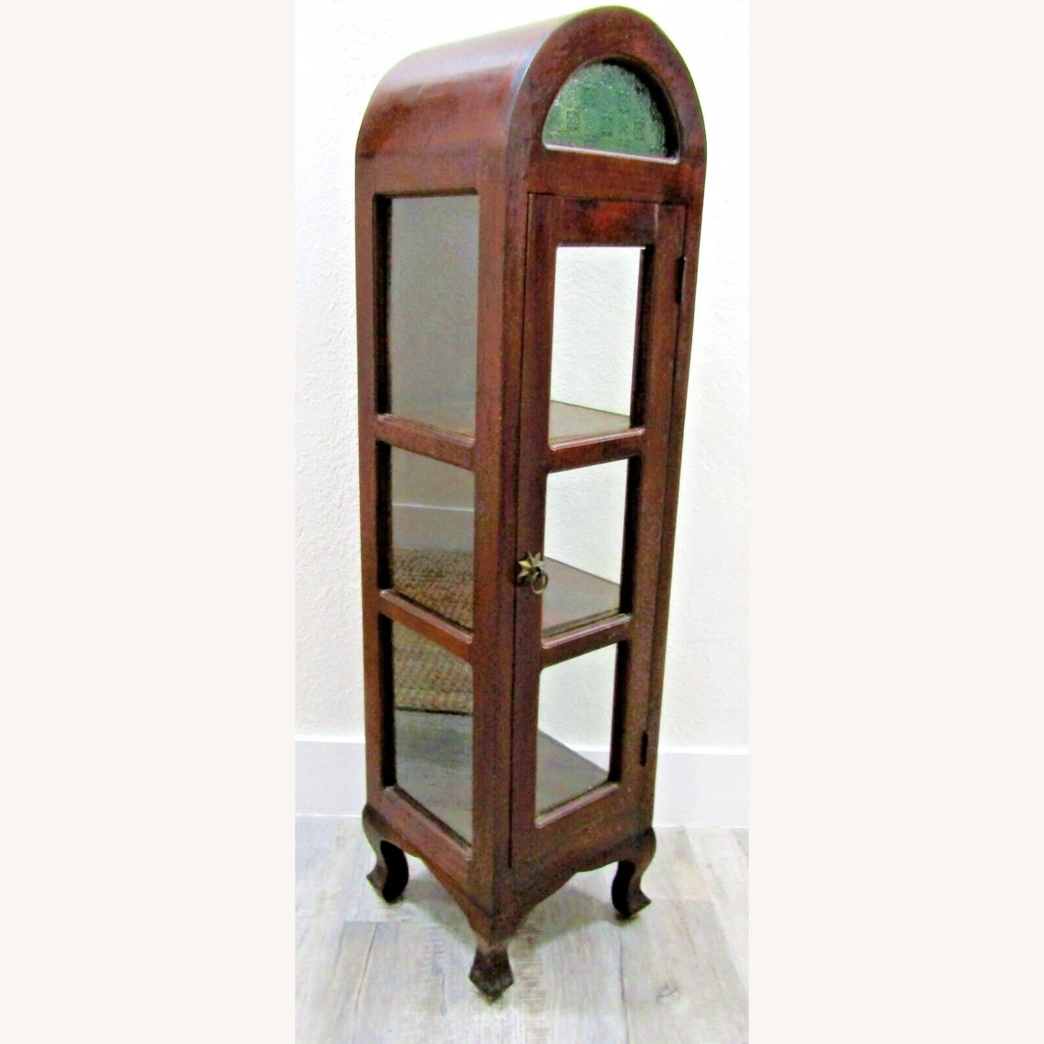 Antique French Vitrine Cabinet Green Panel - image-1