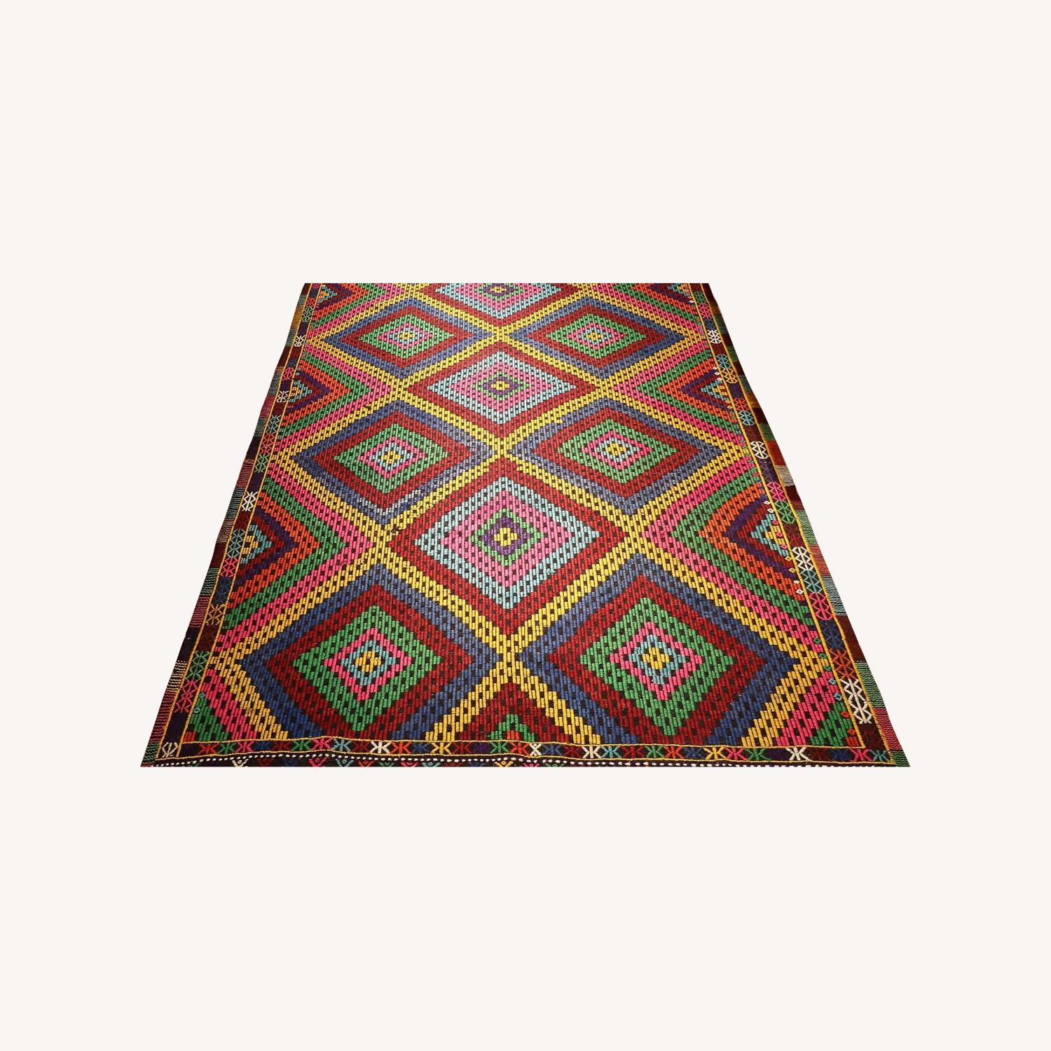 Vintage Turkish Handwoven Wool Cecim Kilim - image-0