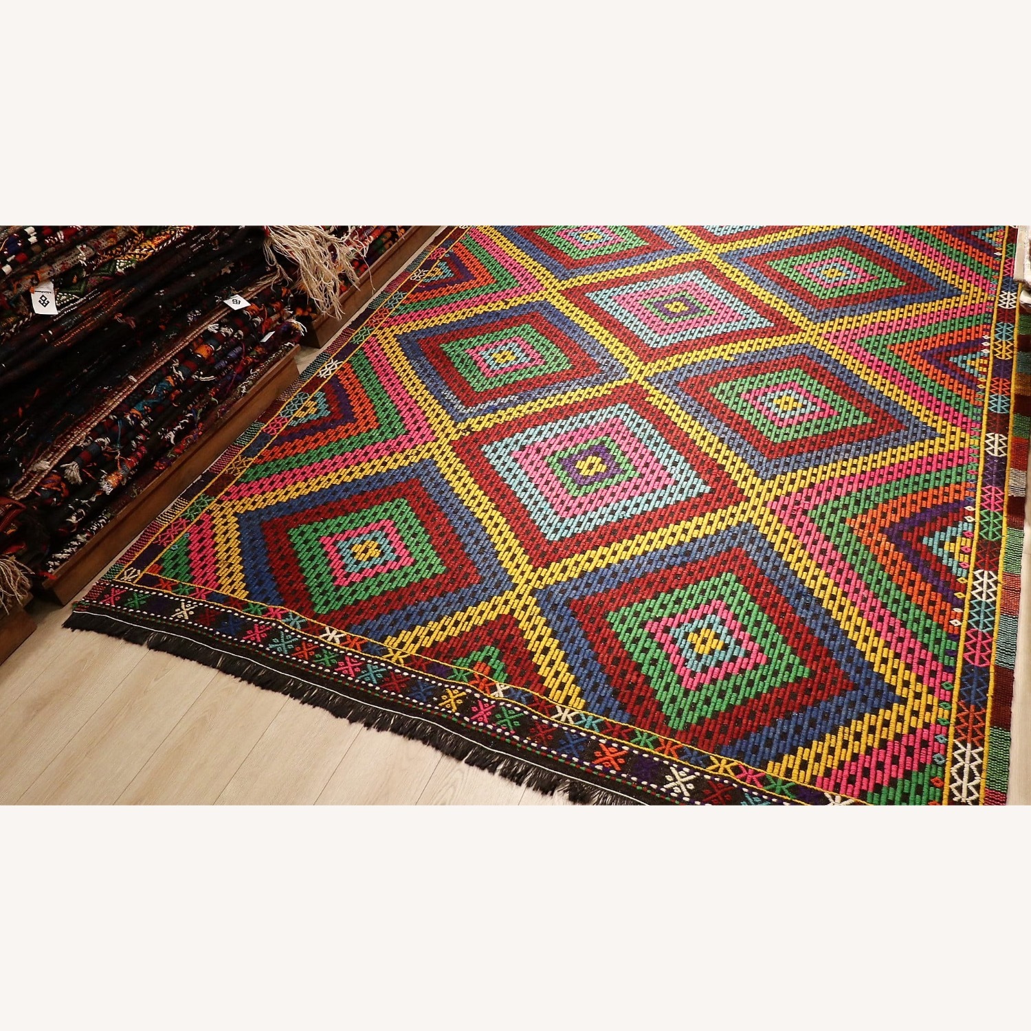 Vintage Turkish Handwoven Wool Cecim Kilim - image-4