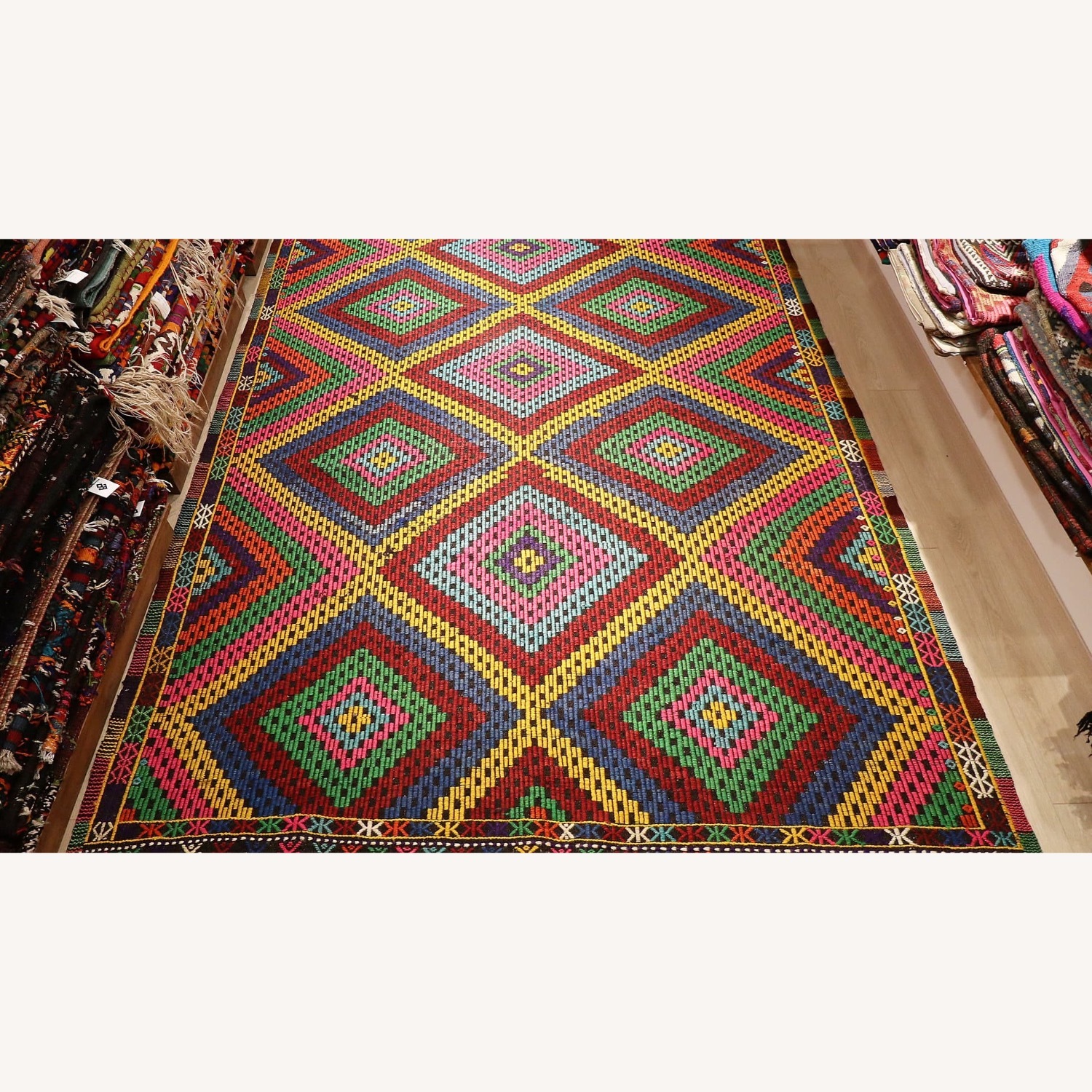 Vintage Turkish Handwoven Wool Cecim Kilim - image-2