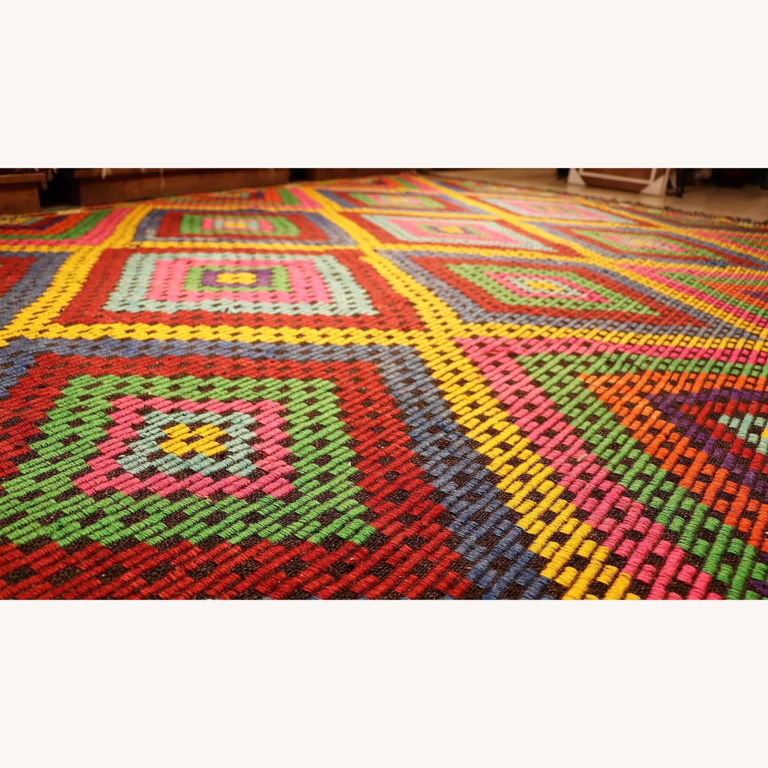 Vintage Turkish Handwoven Wool Cecim Kilim - image-3