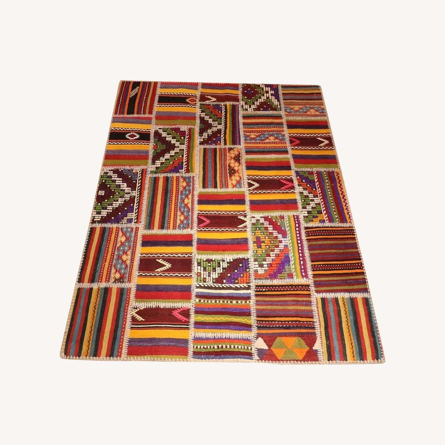 Semi-Antique Turkish Patchwork Rustic Flat-Weave - image-0